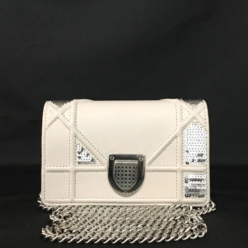 Brand New Christian Dior Diorama White Leather Chain Shoulder Bag